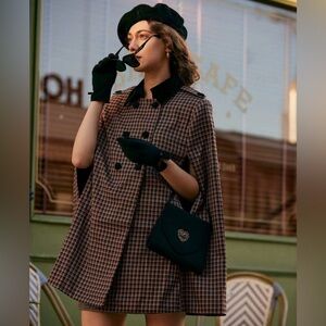 RIHOAS Plaid Cape Coat in Brown and Black
